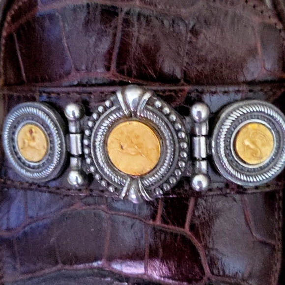 Vintage 90's Brighton Fizz Mule Brown Crocodile Coin Motif Leather 7. 5 N - Picture 4 of 5